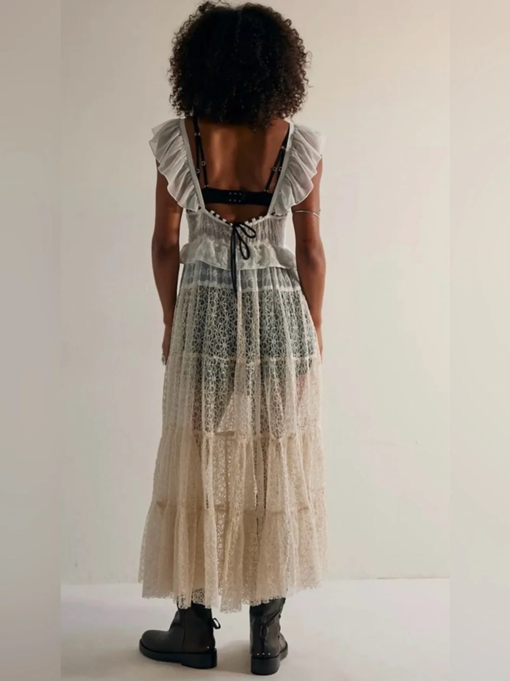 NWT Free People Selena Lace Rosette Open Front Festival Maxi Top Dress, S - Picture 3 of 11